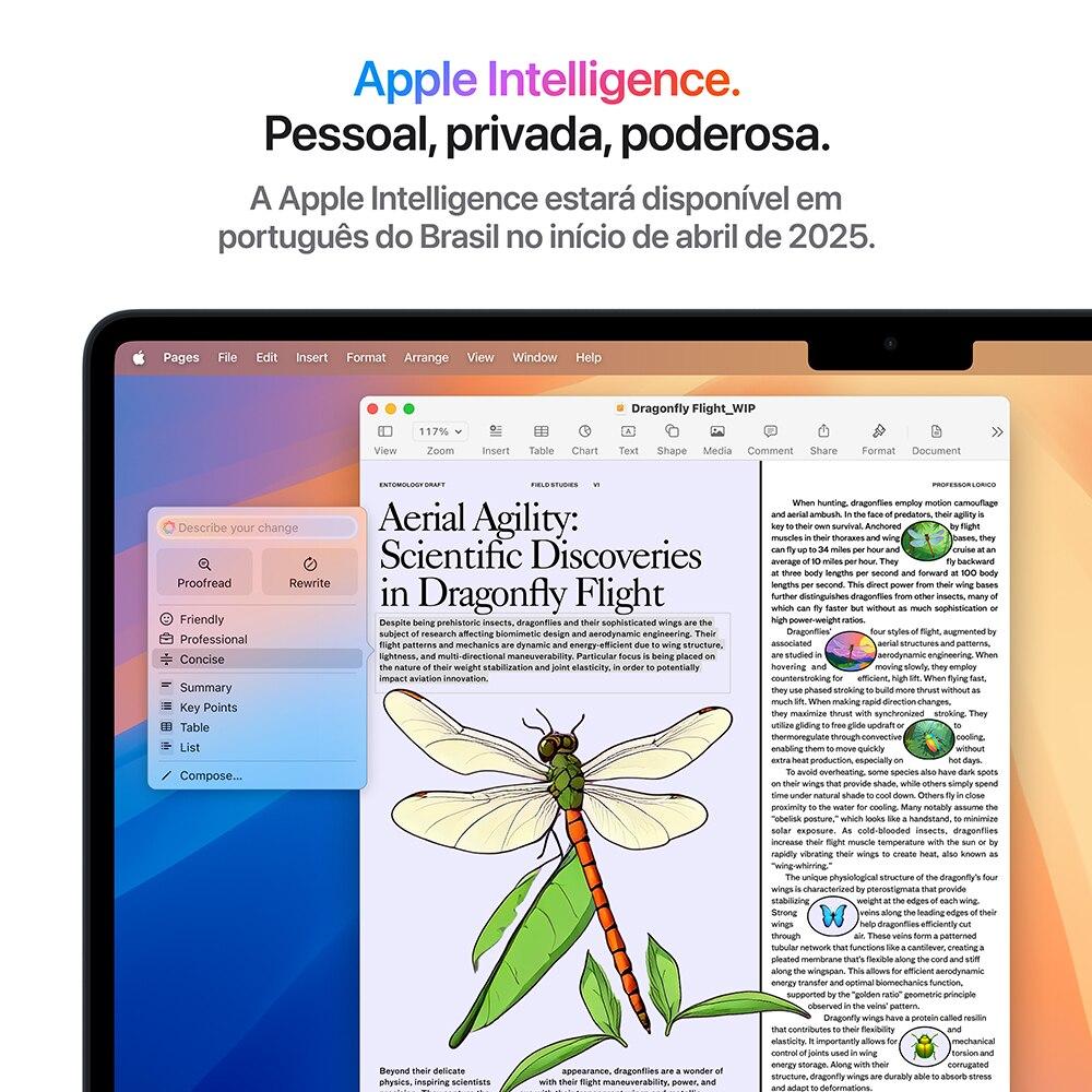Apple Macbook Air 15", M4,  com CPU de 10 núcleos, GPU de 10 núcleos, 16GB RAM, 256GB SSD - Meia-noite