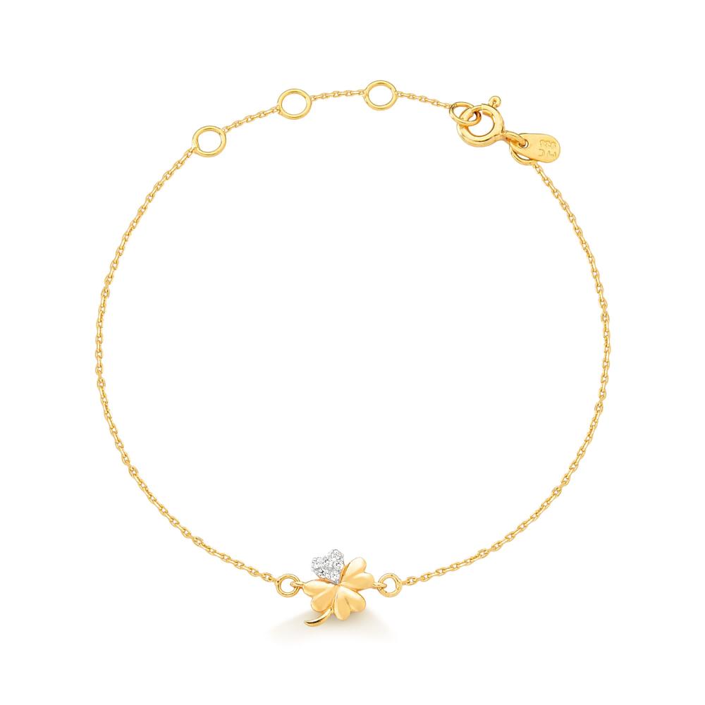 Miniatura Pulseira Trevo com Zircônia em Prata 925 com Banho de Ouro amarelo 18k