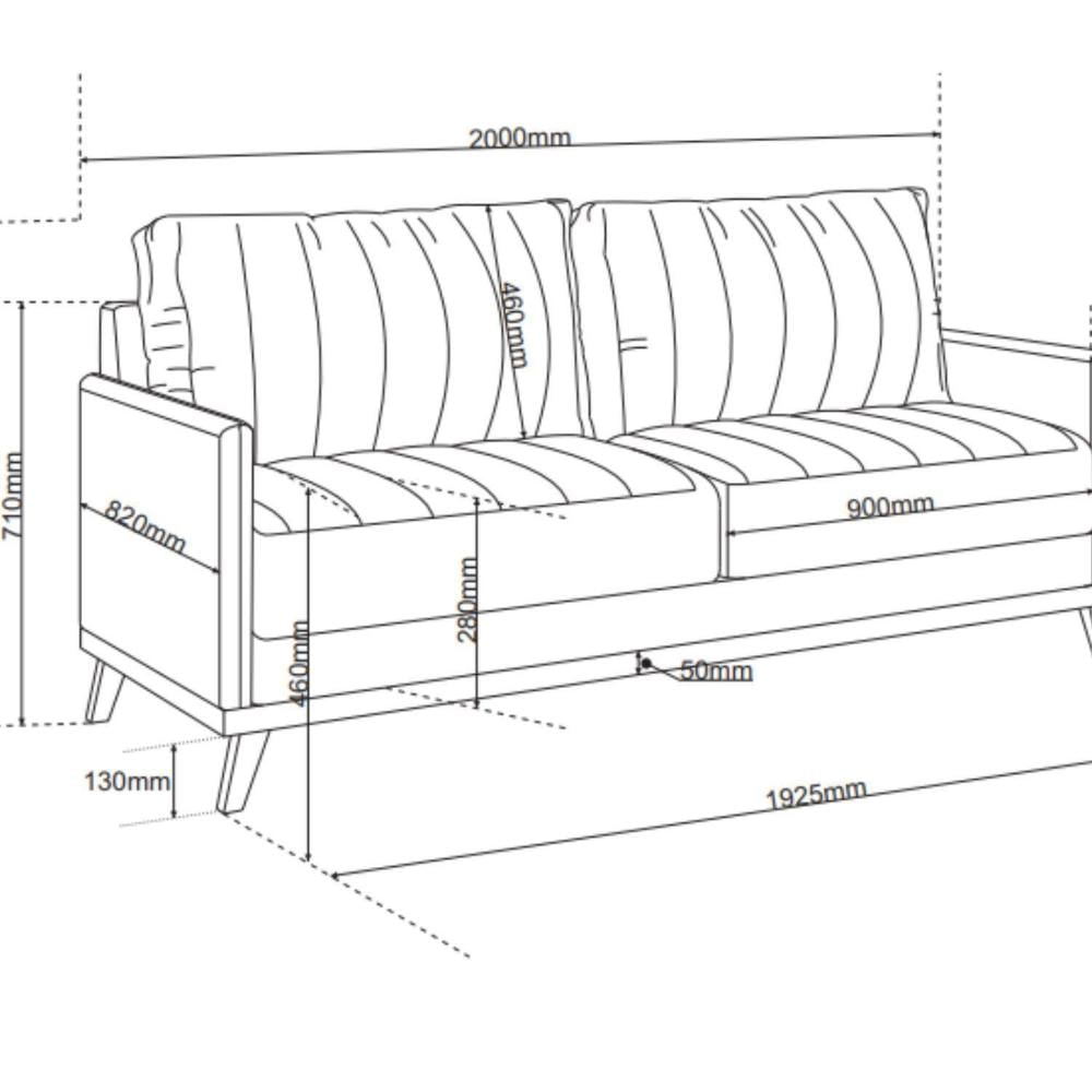 Miniatura Sofá Living 200cm 4 Lugares com Pés de Madeira Seletto Bronze