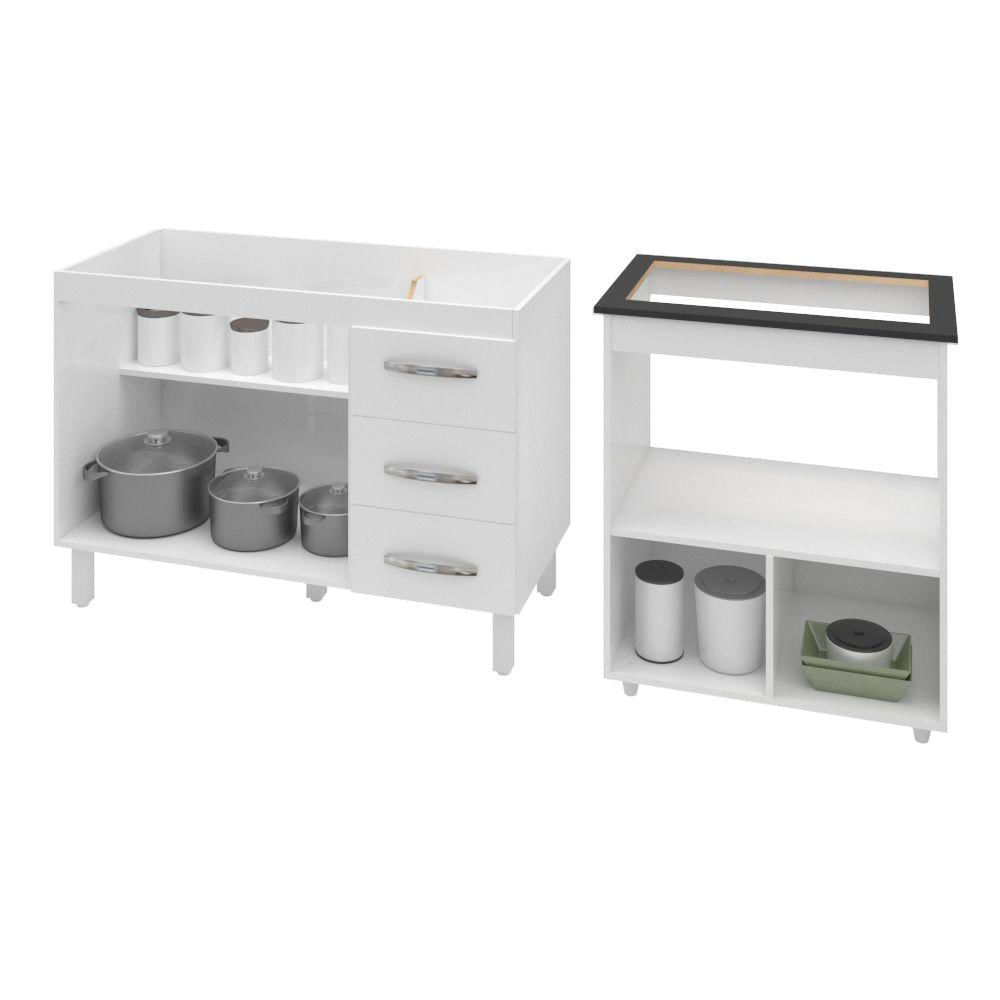 Miniatura Armário Gabinete Pia De 120 Cm Bianca Com Balcão Cooktop 5 Bocas E Forno Elétrico Elisa Branco