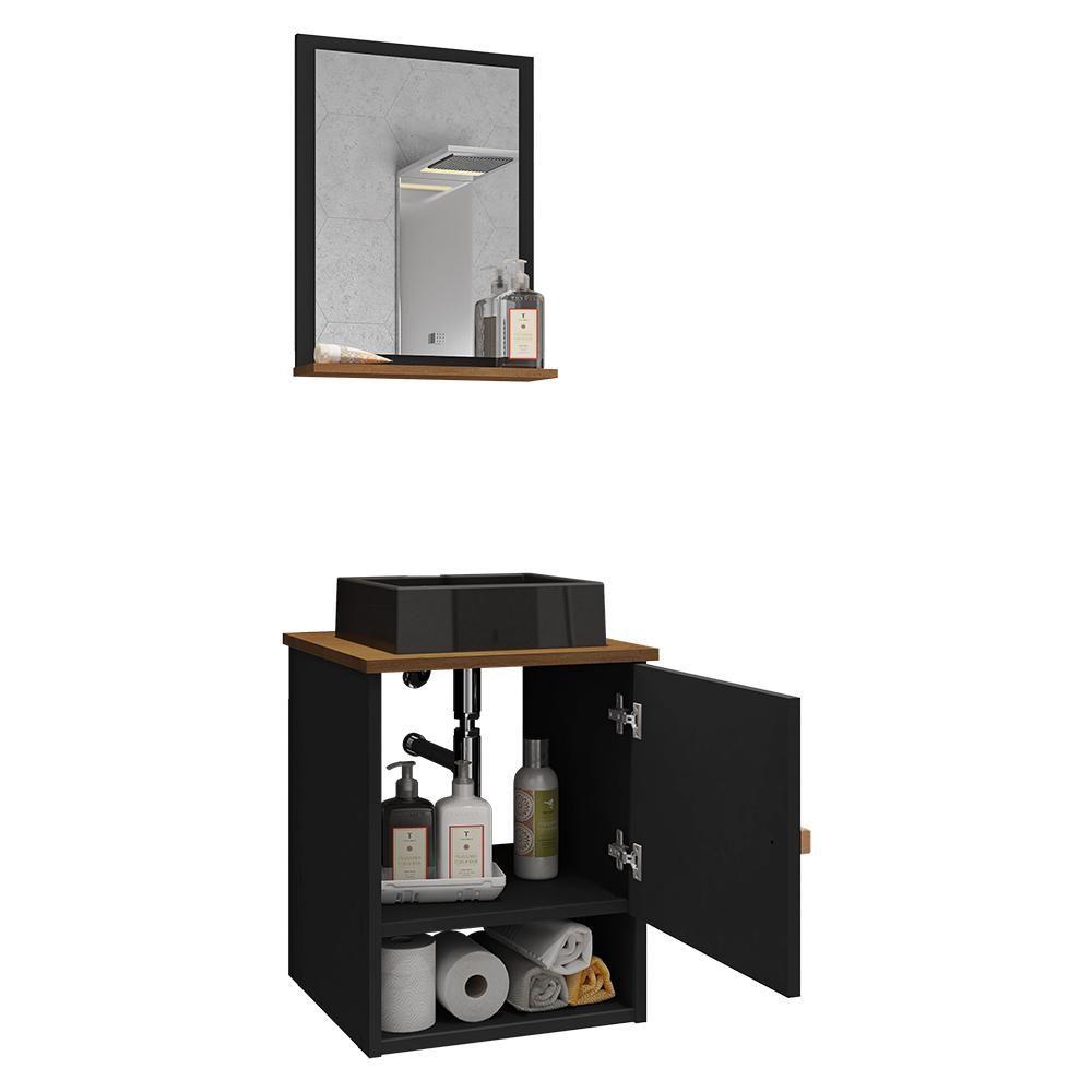 Miniatura Gabinete Arm Banheiro Lima 1 Porta Com Cuba Tulipa Preta Preto Fosco/nature Preto Fosco/nature