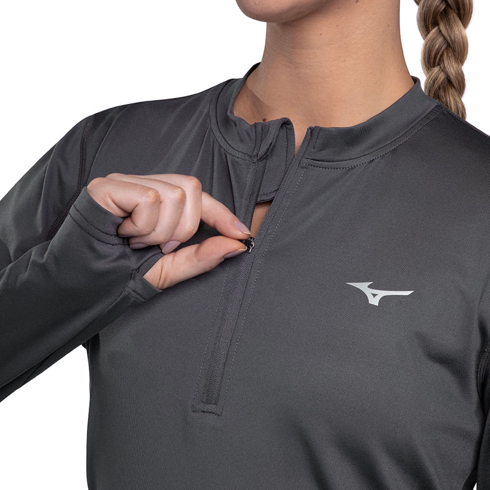 Miniatura Camiseta Manga Longa de Corrida Feminina Mizuno Térmica G Cinza