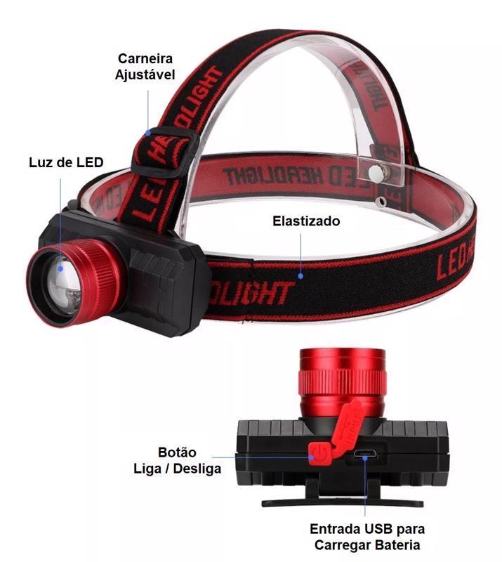 Miniatura Lanterna Cabeça Led Potente Recarregável 3 Intensidades Luz