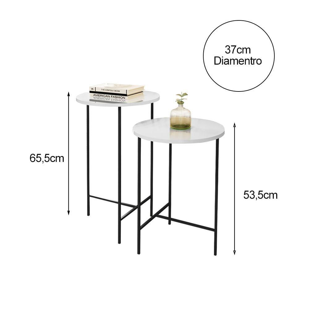 Miniatura Jogo Com 2 Mesas De Canto Redonda Para Sala De Estar Lírio - Branco - Branco