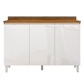 Miniatura Balcão Triplo Bartira Amazonita com 3 Portas e 1 Prateleira - 120,1cm de largura Damasco/Branco