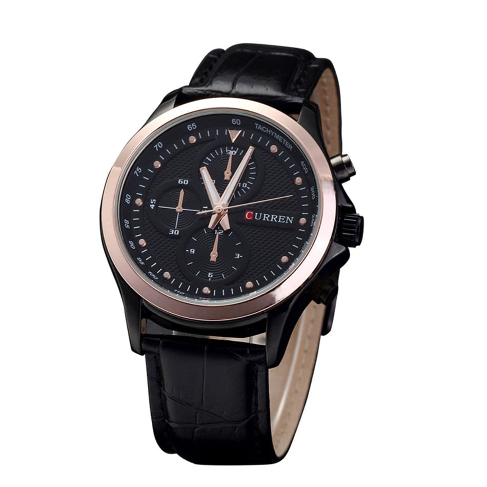 Miniatura Relogio Curren 8138 Esportivo Preto Dourado Masculino