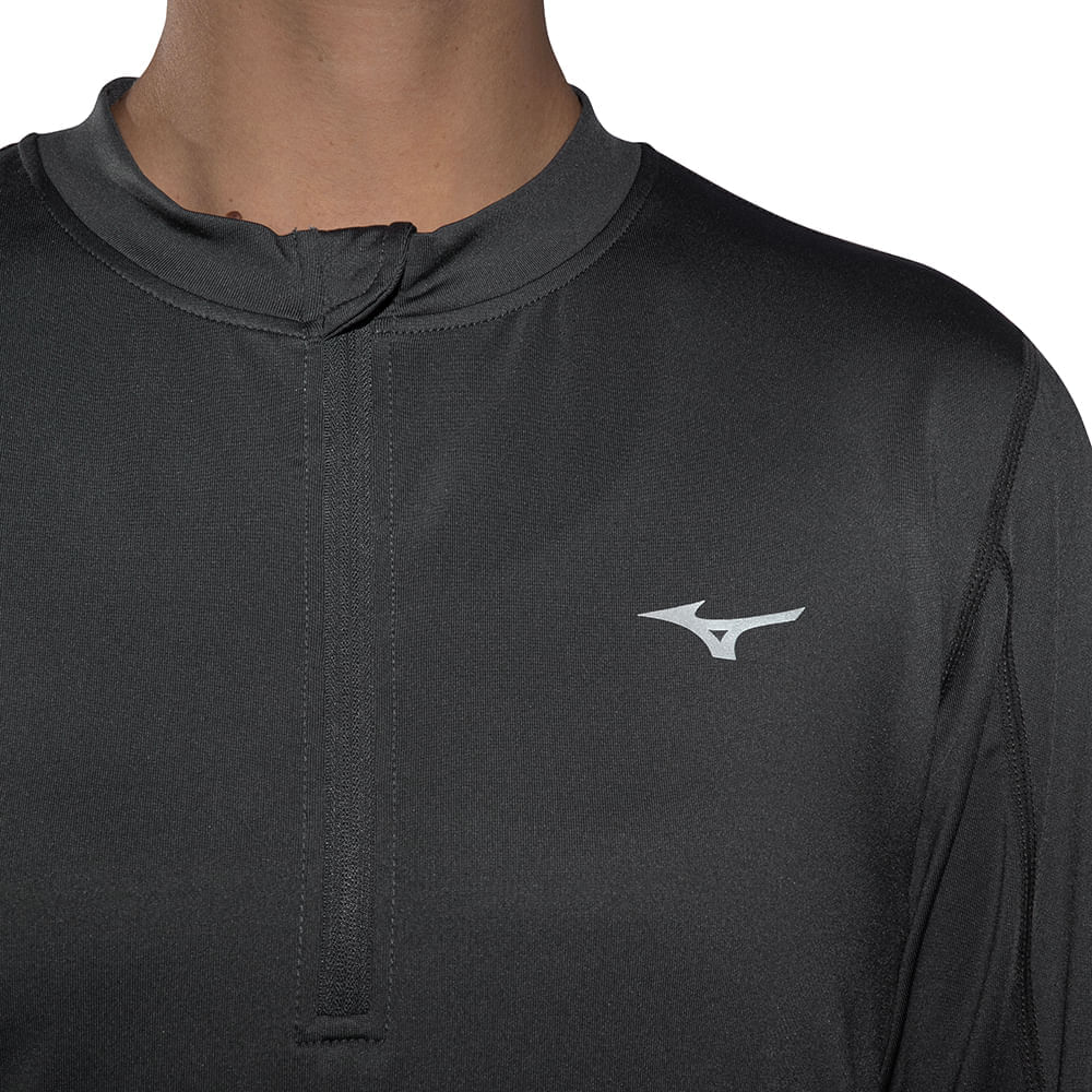 Camiseta Manga Longa de Corrida Feminina Mizuno Térmica G Cinza