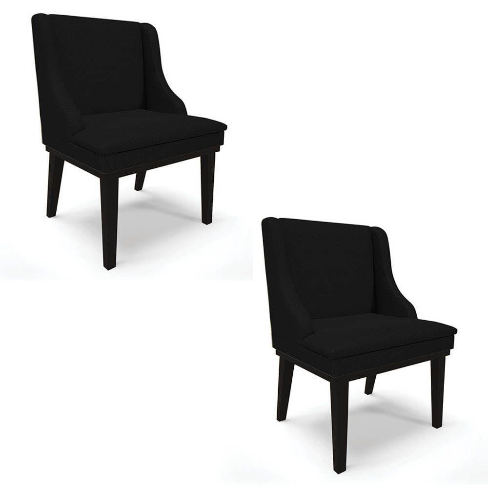 Miniatura Kit 2 Cadeiras Estofadas Para Sala De Jantar Base Fixa De Madeira Preto Lia Veludo Luxo Preto