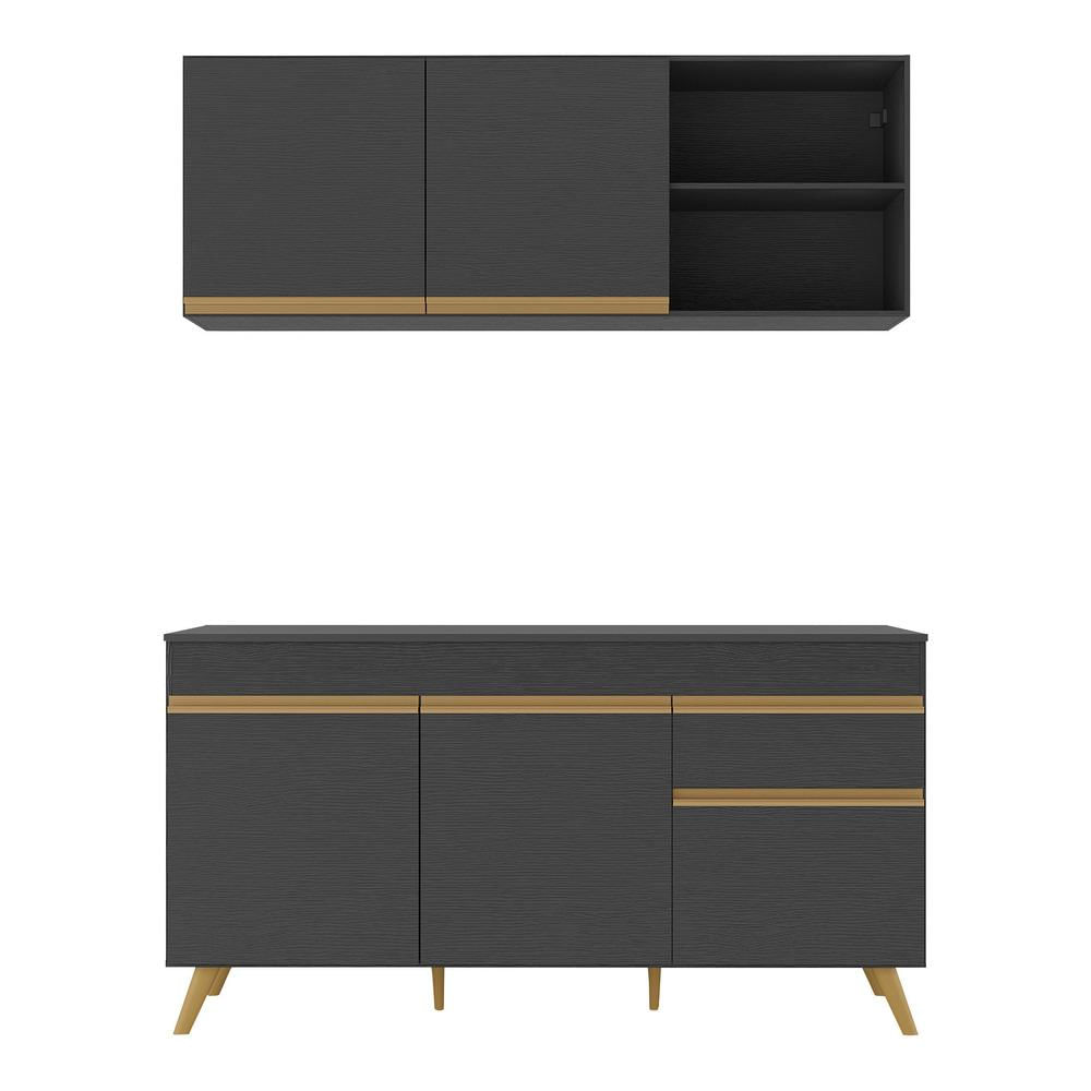 Miniatura Armário de Cozinha Compacta Veneza Multimóveis MP2142.130 Preto