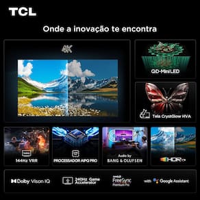 Miniatura Smart TV 75" TCL 75C7K 4K QD-Mini Led 144Hz com Sistema Operacional Google TV