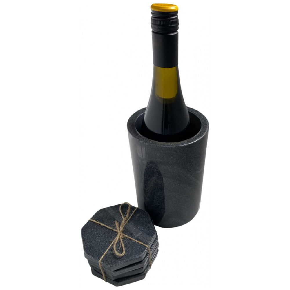 Miniatura Porta Garrafa Térmico para Vinho em Mármore, BARABARA, Preto