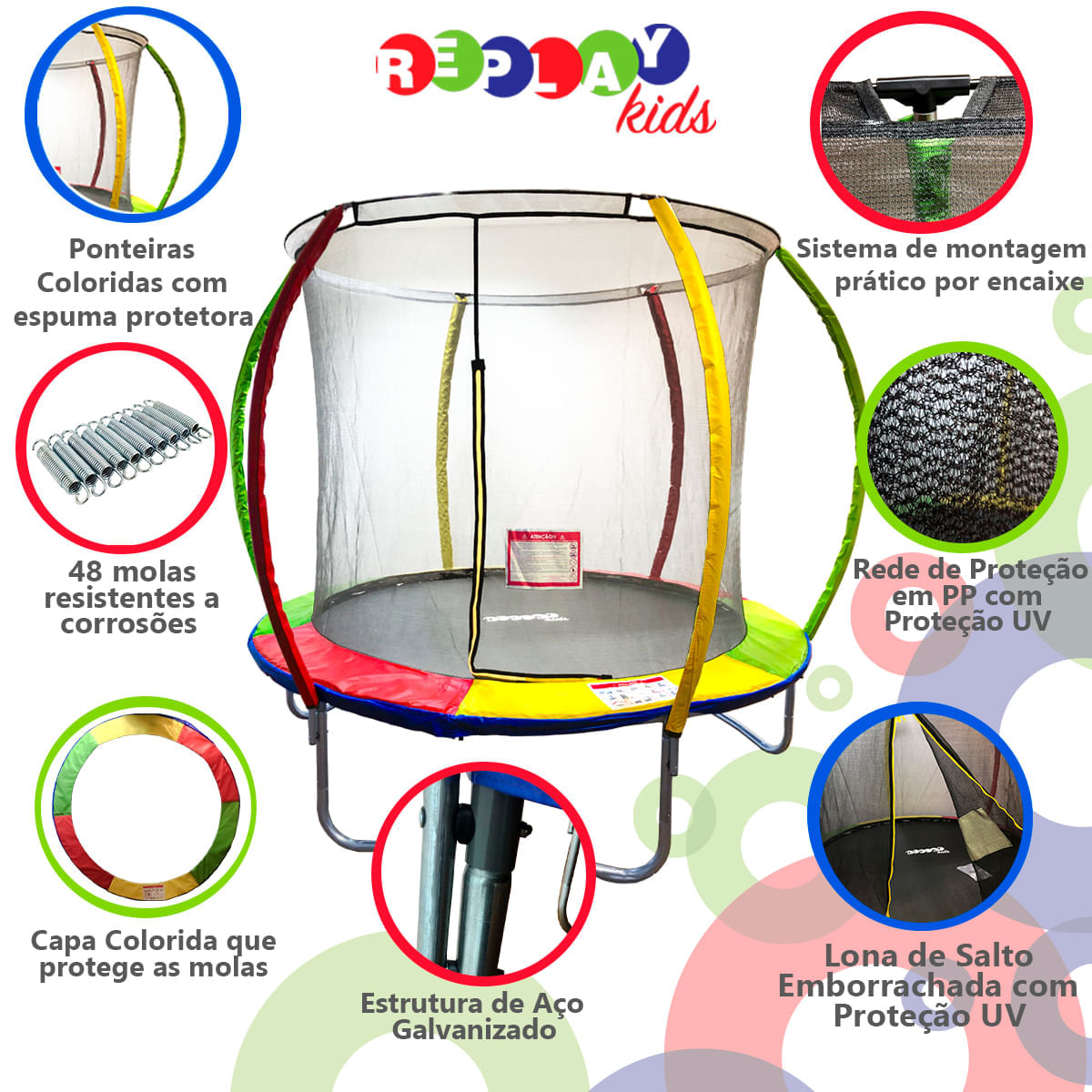 Miniatura Cama Elástica Pula Pula Trampolim 2,44m com Rede Replay Kids