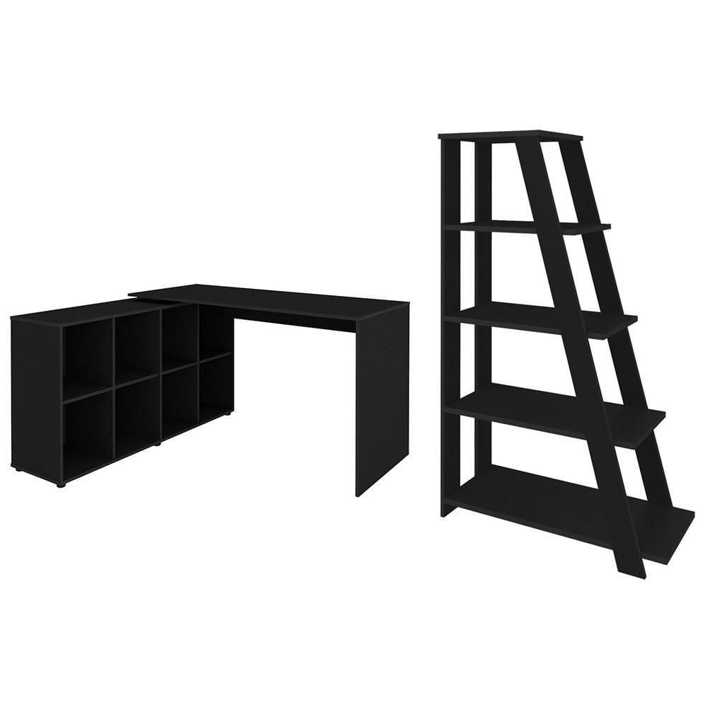 Miniatura Mesa Escrivaninha Em L Eron E Estante Livreiro Stela A06 Preto - Mpozenato