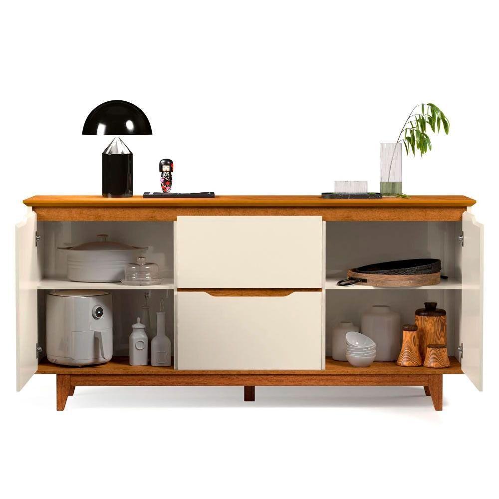 Miniatura Aparador Buffet Flow 2 Portas 2 Gavetas 163cm Ej Móveis Off White Freijó