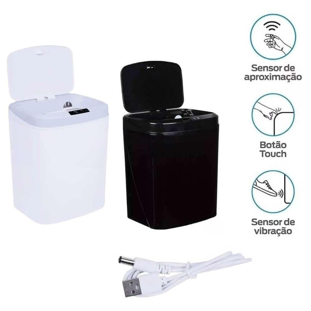 Miniatura Lixeira Automática Sensor de Aproximação 16 Litros com USB KALA Branco