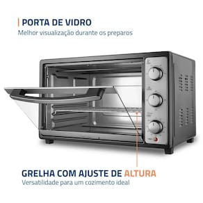 Forno Elétrico Mondial Grand Family II FR-52 com Multifunções, Controle de Temperatura e Timer de 90 Minutos Preto/Inox 1800W - 52 Litros 110V