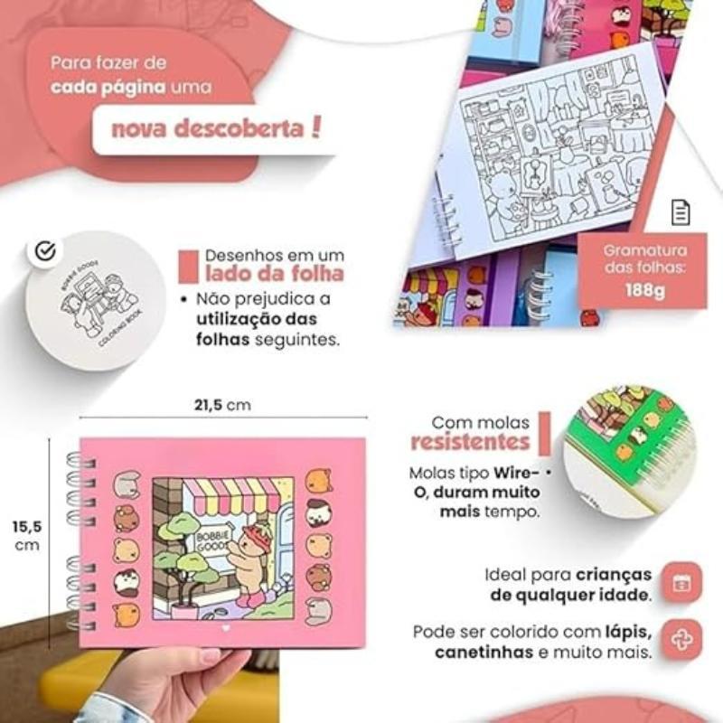 Miniatura Kit Colorir Bob Goods Livro Capa Dura 50 Páginas + Canetas