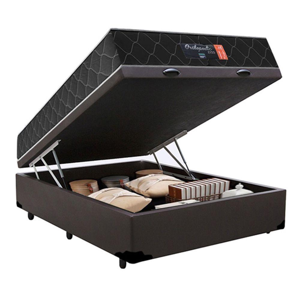 Miniatura Cama Box Baú Casal + Colchão Espuma D33 Semi Ortopédico Extra Firme Comfort Prime 60x138x188 Marrom