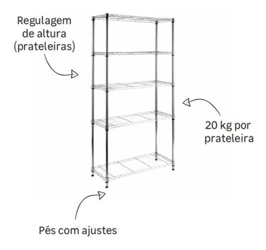 Miniatura Estante De Aço - Cromada - 5 Prateleiras - Prateado