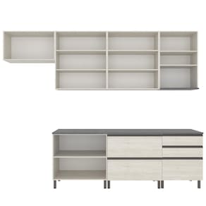 Miniatura Cozinha Bartira Cristal com 10 Portas, 3 Gavetas, 5 Prateleiras e Nicho para Micro-ondas - 240cm de largura - Freixo Freixo