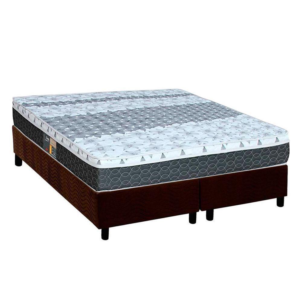 Miniatura Cama Box King: Colchão Molas Bonnel System Class + Base Crc Suede Brown(193x203)