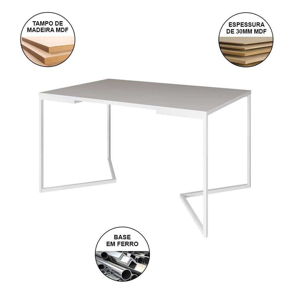 Mesa Jantar Industrial Retangular Branca 137X90Cm Base V Ferro Branco Com 6 Poltronaspreta Marrom