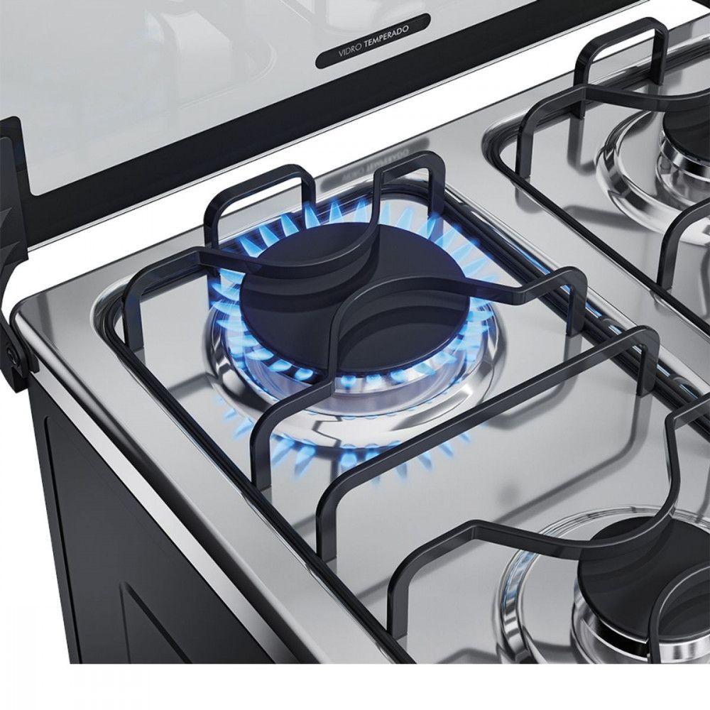 Fogão 4 Bocas Com Mesa Inox Dako Magister Preto Bivolt