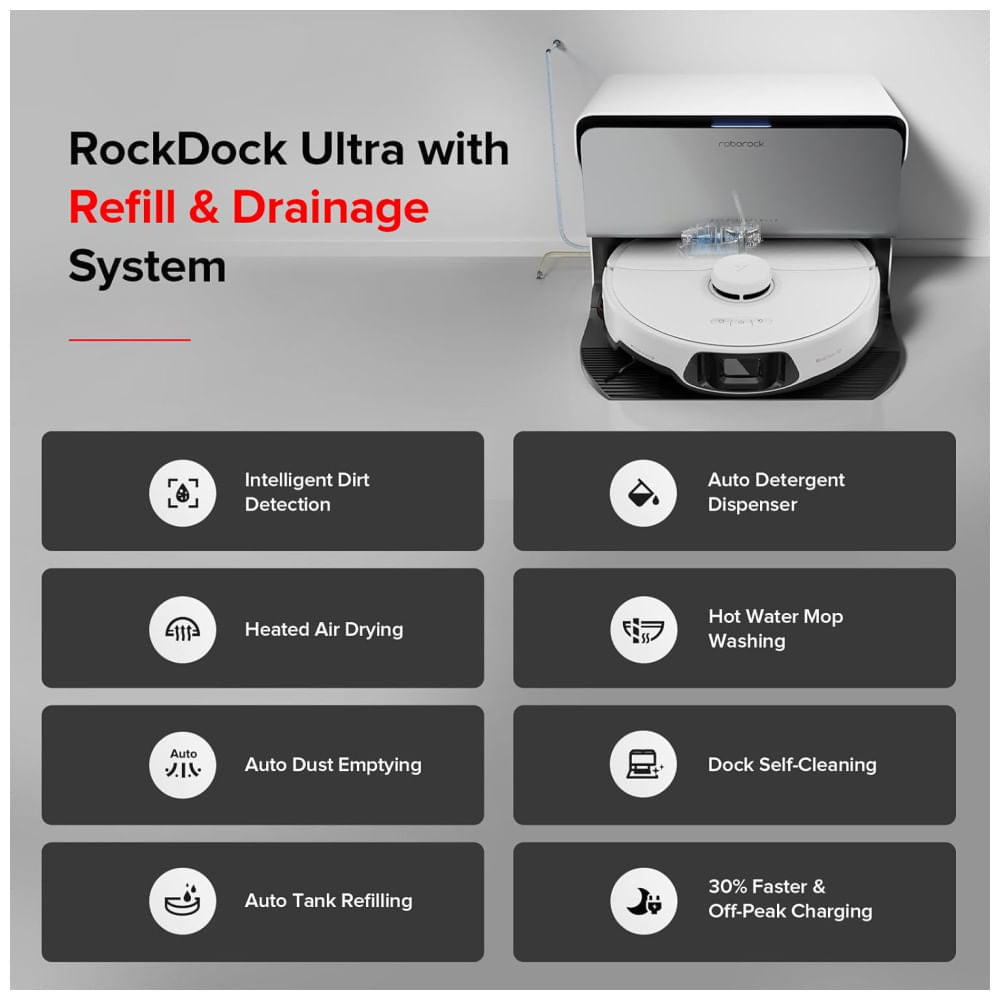 Roborock S8 MaxV Ultra: Aspirador Robô e Esfregão com Abastecimento e Drenagem Automáticos, Design FlexiArm, Lavagem e Secagem Automáticas.