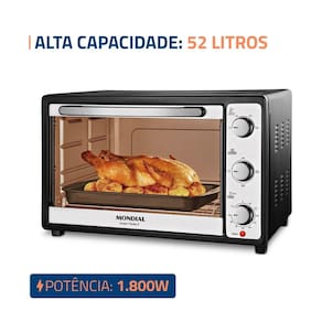 Miniatura Forno Elétrico Mondial Grand Family II FR-52 com Multifunções, Controle de Temperatura e Timer de 90 Minutos Preto/Inox 1800W - 52 Litros 110V