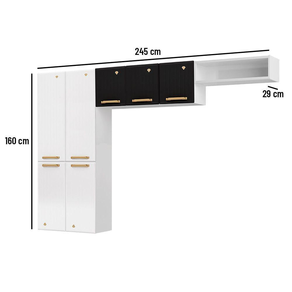 Miniatura Cozinha Compacta Em L Diamante Smart Com 7 Portas 818409 Branco Com Preto