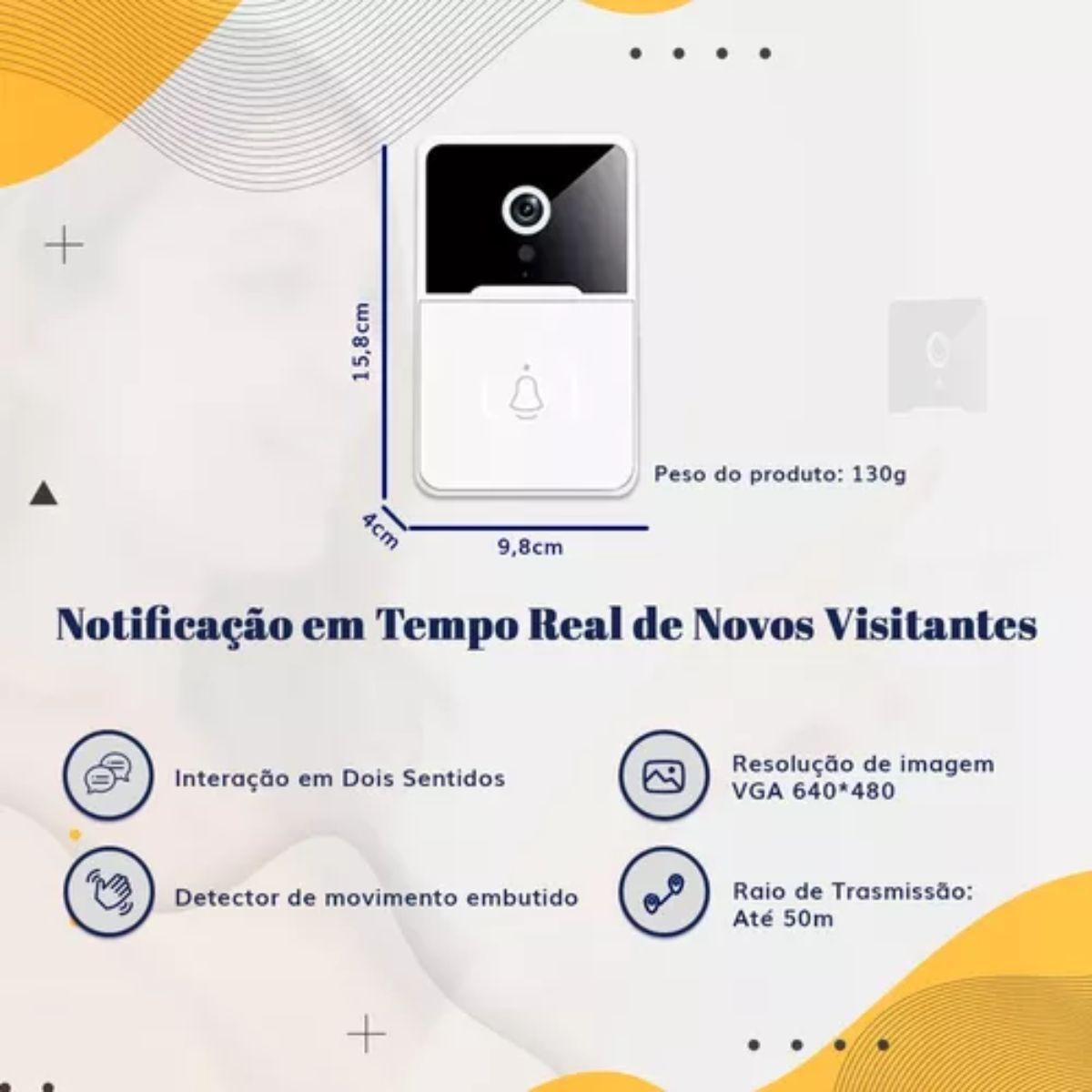 Campainha Inteligente Interfone Câmera Áudio Wi-Fi Protetora