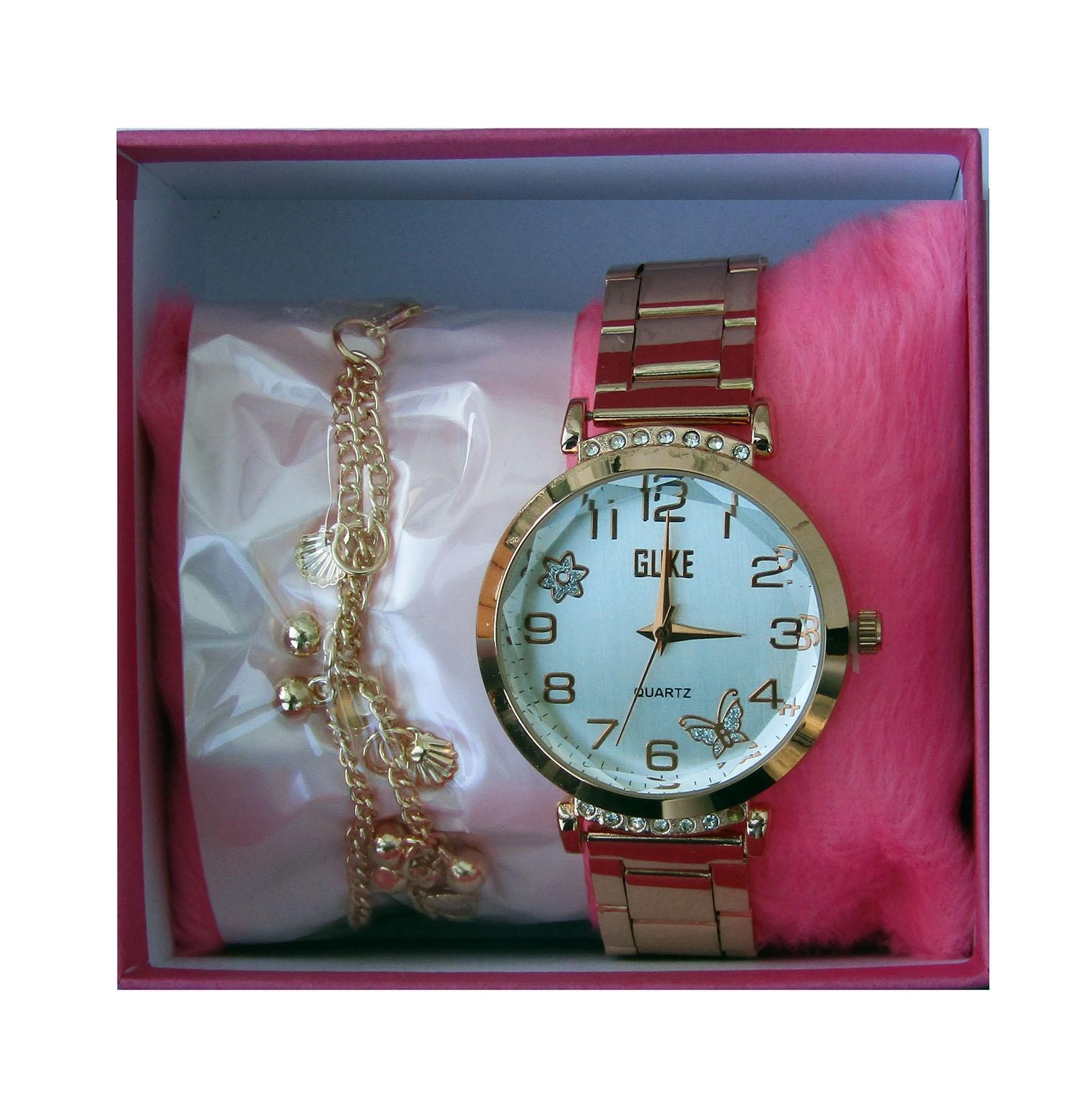 Miniatura Relogio Feminino De Ponteiro Com Pulseira Dourada