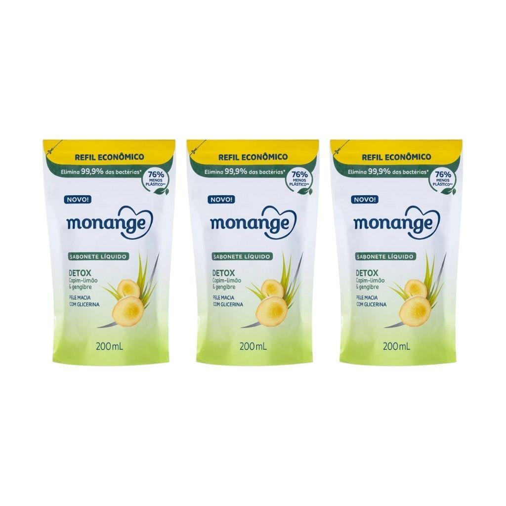 Miniatura Sabonete Liquido Monange Refil 200Ml Detox - Kit Com 3Un