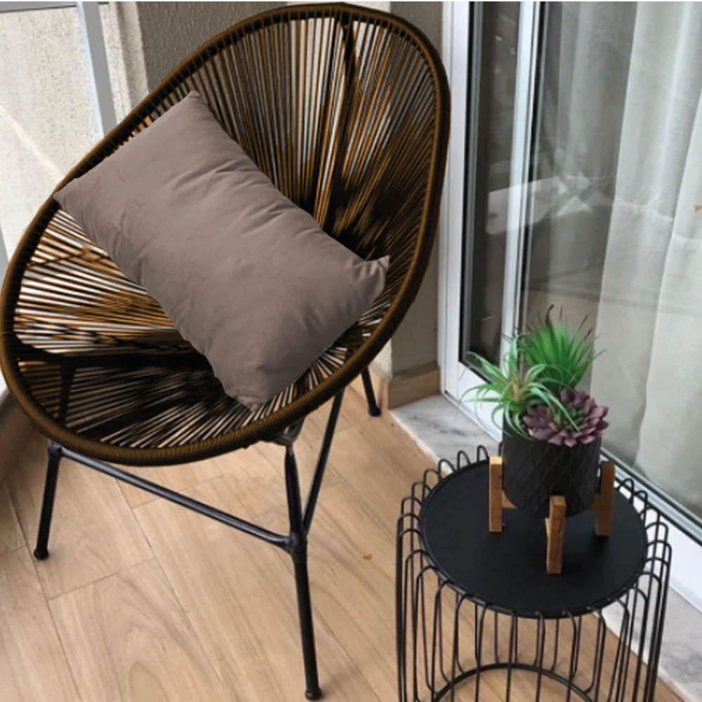 Miniatura Poltrona Cadeira Acapulco Plus Com Almofada Quadrado Marrom Tecido Sintético Bege