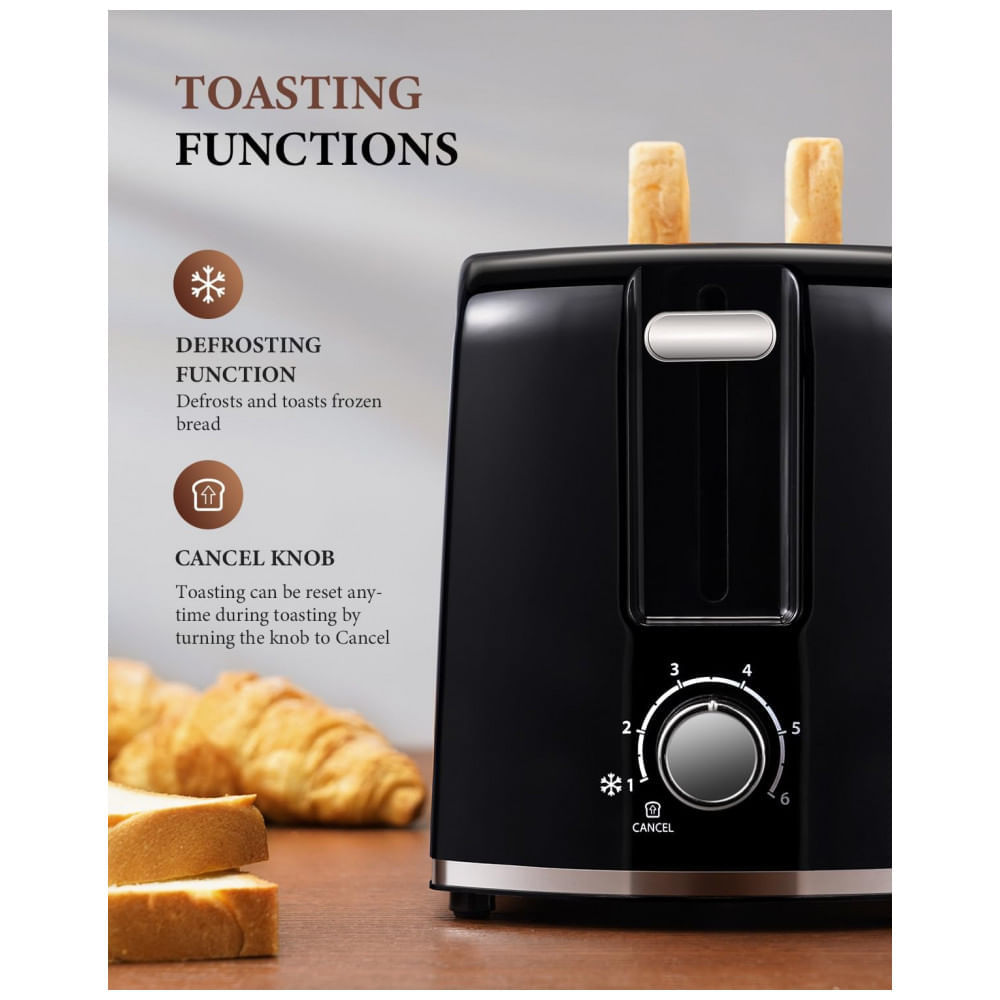 Miniatura Torradeira Elétrica 2 Fatias com Grade para Reaquecimento, 6 Configurações de Tostagem e Bandeja de Migalhas Re...