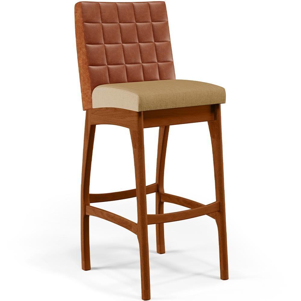 Kit 03 Banquetas Altas Mila Camel Linho Bege Escuro