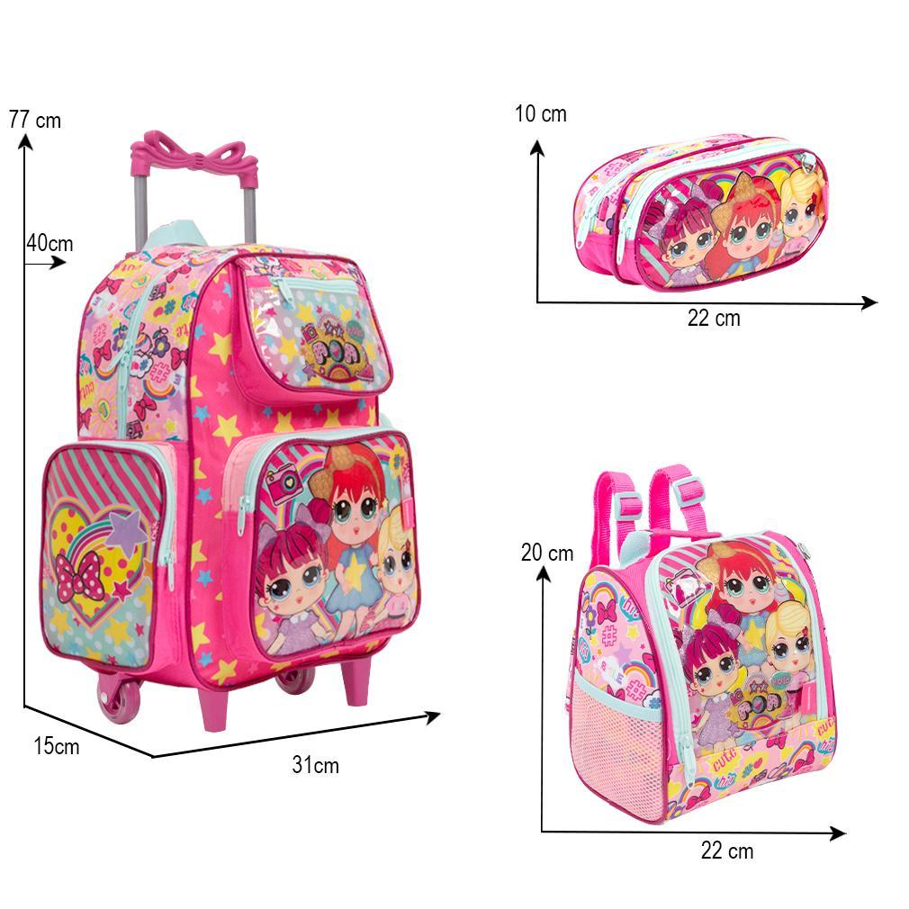 Kit Mochila Infantil Escolar Lol Rodinhas Com Lancheira
