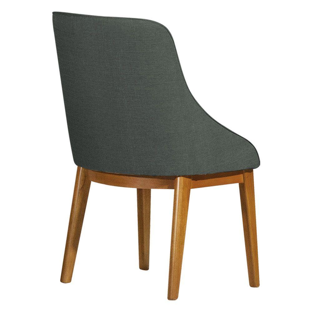 Miniatura Cadeira De Jantar Elisa Nobre Estofada Liso Linho Chumbo Base Madeira Maciça Mel