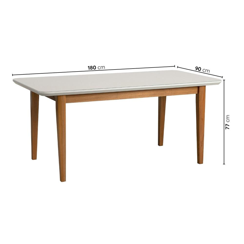 Miniatura Mesa de Jantar 6 Lugares 1,80m Tampo MDF e Vidro Pés Madeira Maciça Tangará CabeCasa MadeiraMadeira Caramelo/Off White
