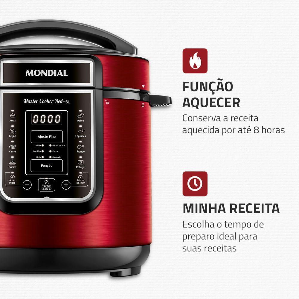 Panela de Pressão Elétrica Digital 6L Mondial Vermelho/Inox PE-60-6L-RI 127V/60HZ