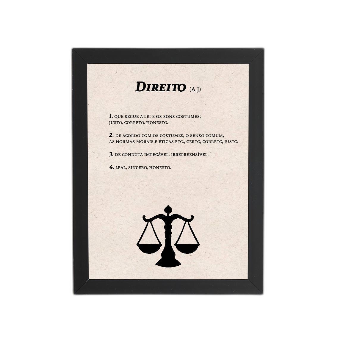 Miniatura Quadro Direito Dicionário Minimalista Moldura Preta 60X40Cm