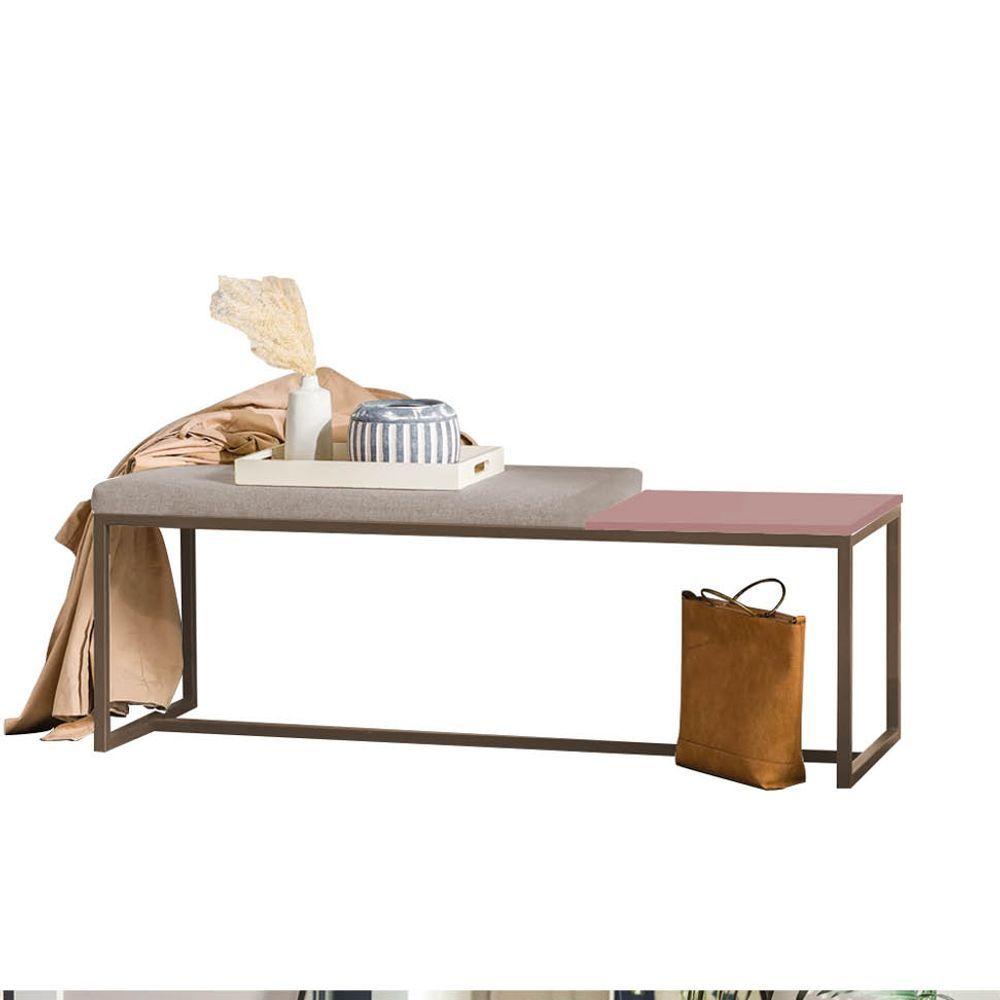 Miniatura Banco Recamier Puff 160cm Industrial Marrom Sintético Bege Tampo Quadrado Mdf Rose