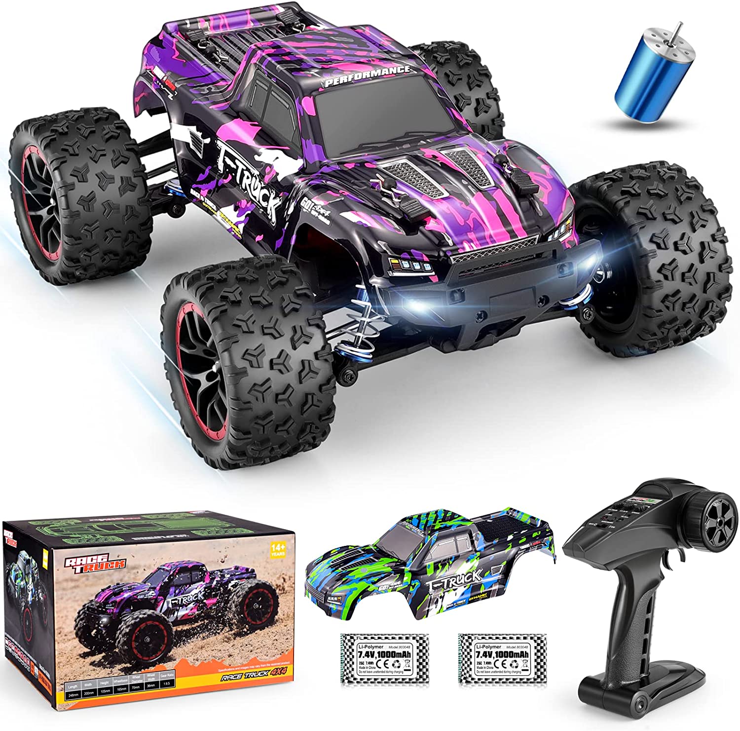 Miniatura HAIBOXING 18859A Carrinho de Controle Remoto pAdultos Off Road 118 Escala Até 48 KMH Recarregável Roxo
