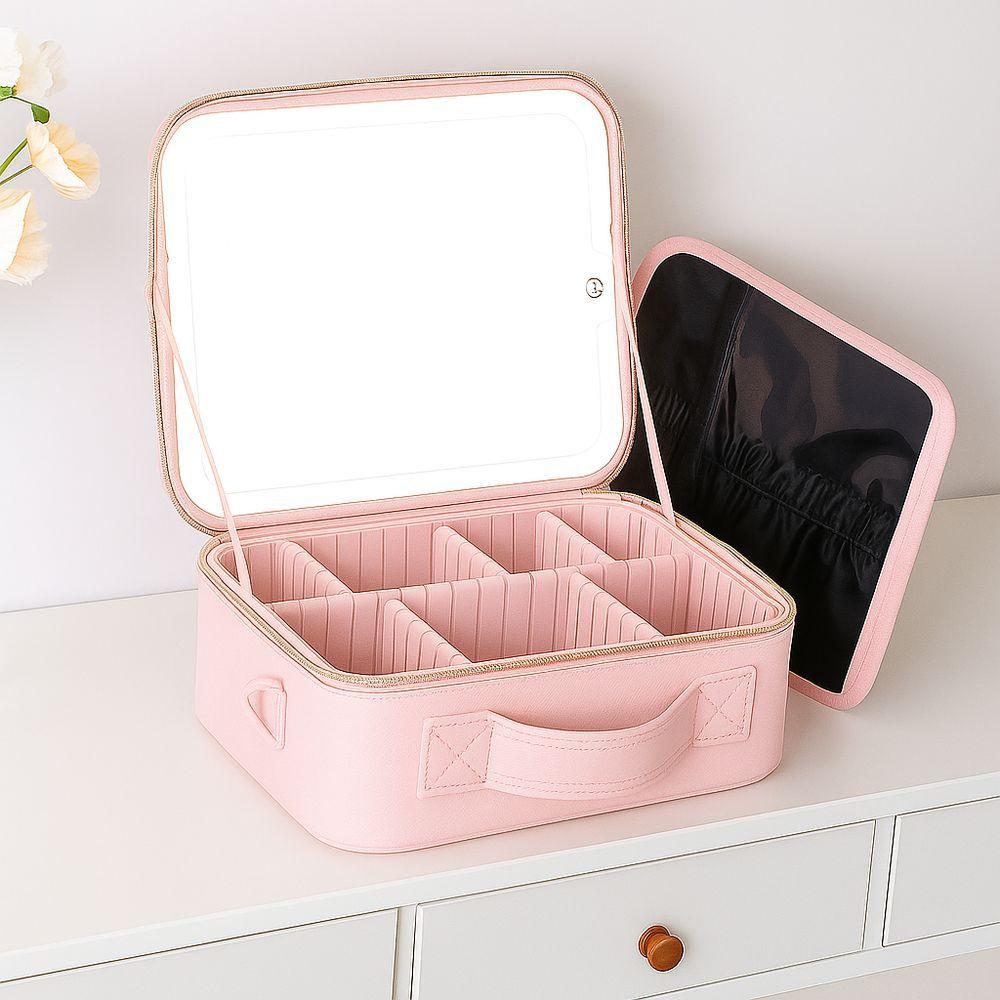 Miniatura Maleta De Maquiagem Com Espelho Led - Ideal Para Viagens - Rosa
