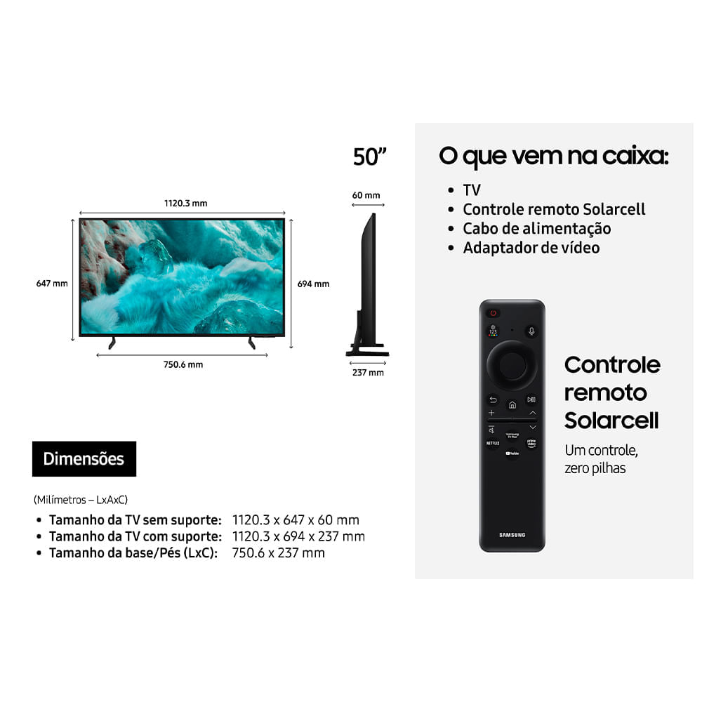 Miniatura Smart TV Samsung Vision AI 50" Polegadas QLED 4K Q7F 2025, Processador com AI e Alexa Integrada Bivolt
