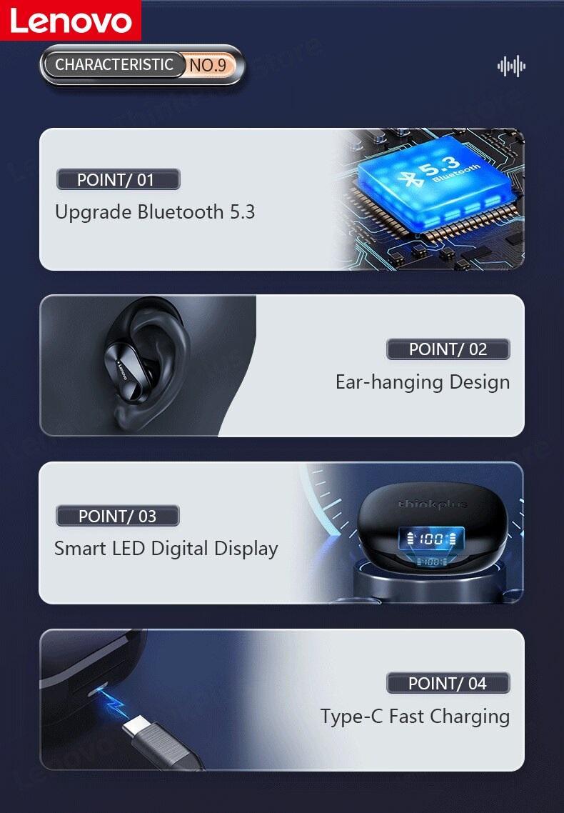 Fone de Ouvido Bluetooth Lenovo LP75 - LED - Branco