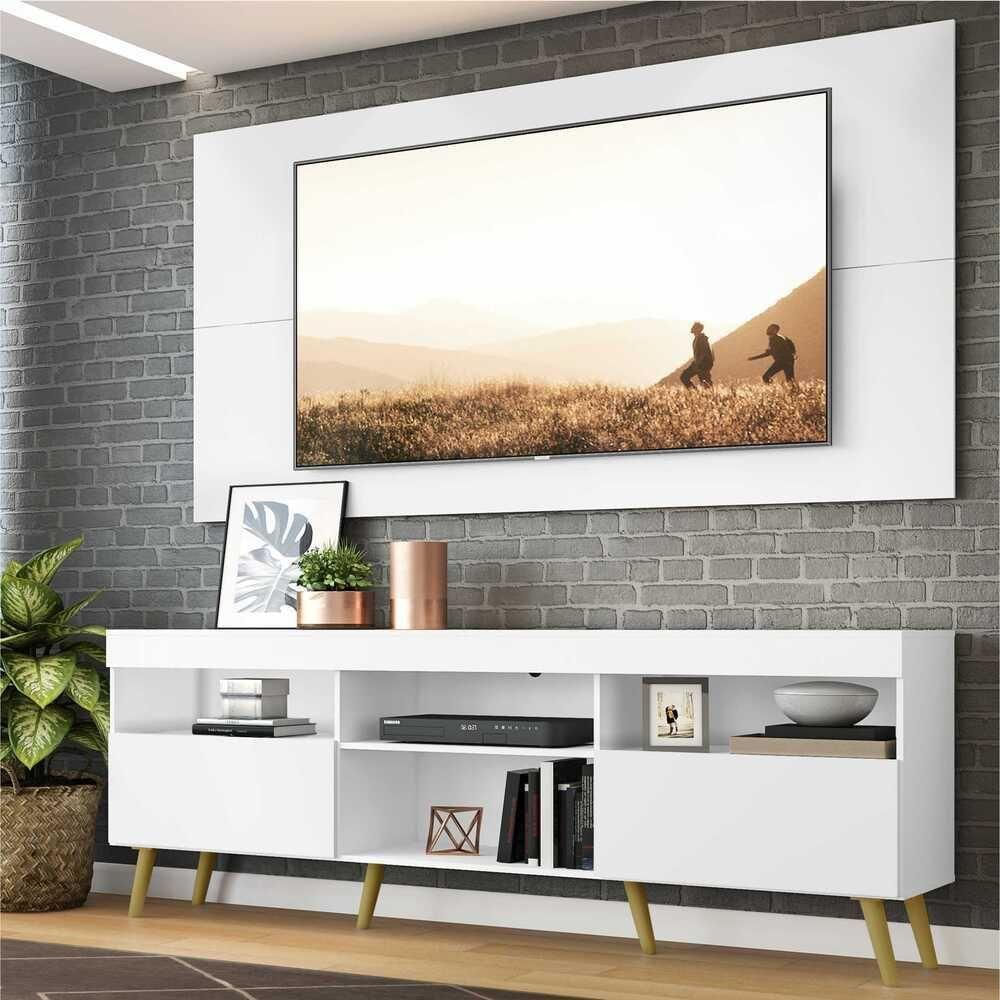 Miniatura Rack Com Painel Tv 65" Retrô Flórida Multimóveis V3133 Branco/Natural Branco/Natural