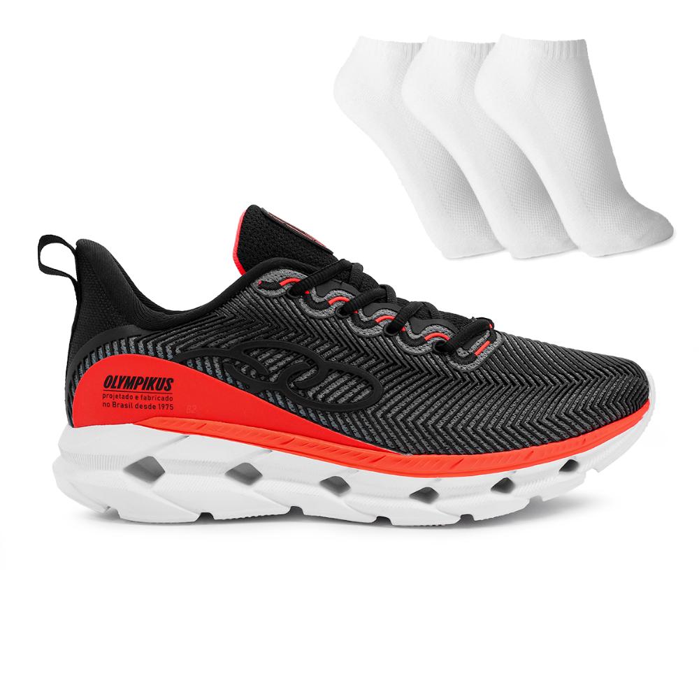 Miniatura Tênis Olympikus Perfect 3 Masculino + 3 Pares de Meias Preto / Vermelho - 39