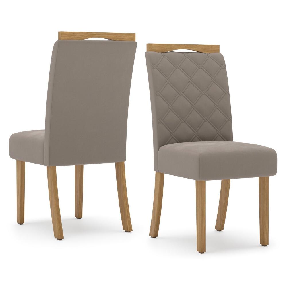 Sala de Jantar Carla Mesa 160 Cm Canto Reto com Vidro 6 Cadeiras Espresso Móveis Nature/Off White/Marrom Amêndoa