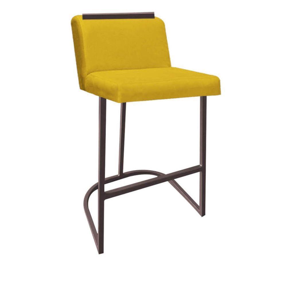 Miniatura Banqueta Com Encosto Nynna Luxo Confort Bistrô Cozinha Ferro Marrom Suede Amarelo - Amey Decor